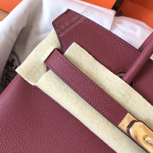 Hermes女包 愛馬仕Birkin Hermes鉑金包 togo小牛皮 酒紅 蠟線半手工縫製  am1712